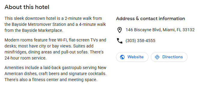 Hotel description and contact information
