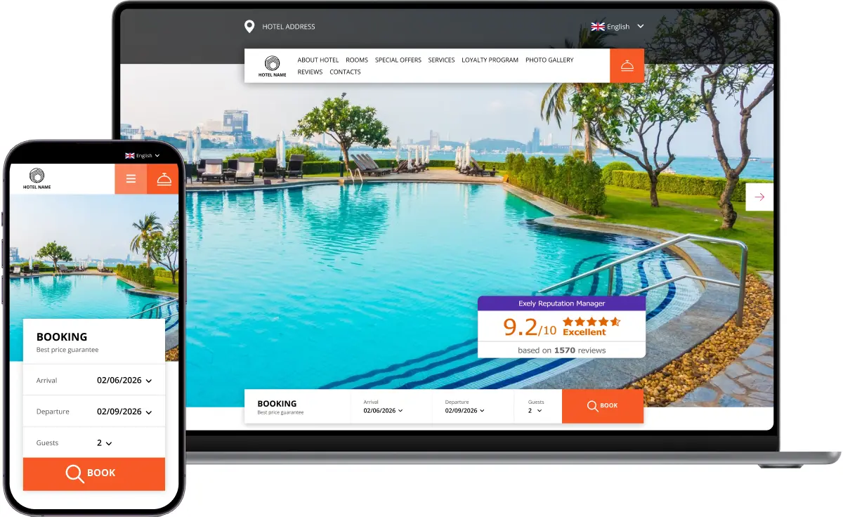 Homepage hero section with booking widget