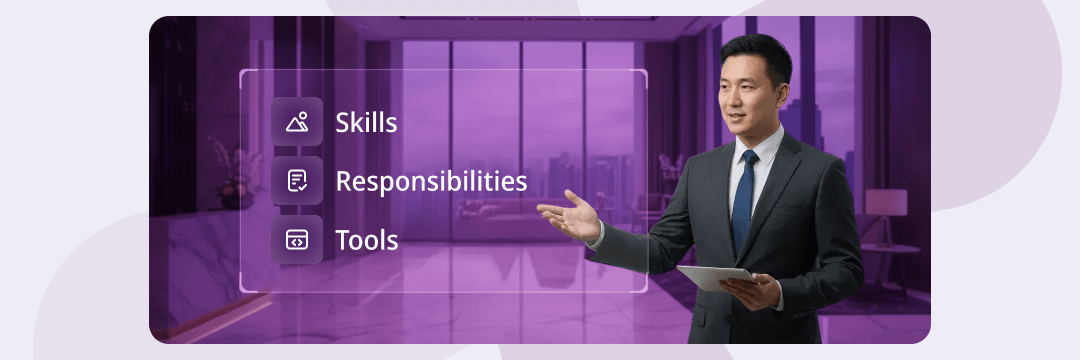 Businessman holding a tablet and a menu: Skills, Responsibilities, Tools