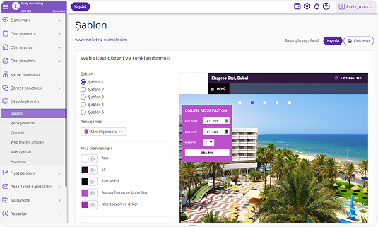 Otel web sitesi oluşturucu Exely ekran görüntüsü