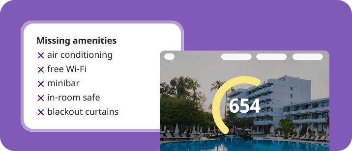 Hotel amenities missing from the website, score 654