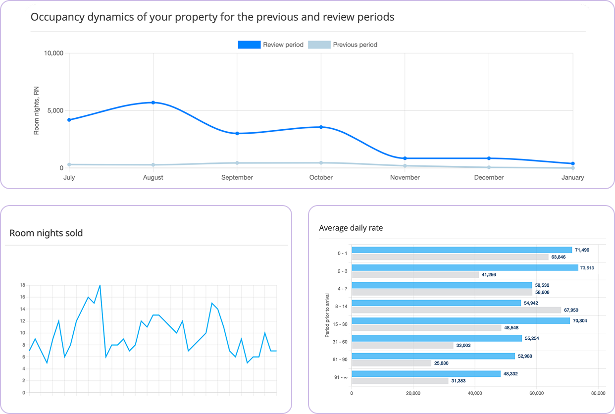Occupancy dynamics chart with room nights sold and average daily rate breakdown