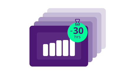 Illustration showing time-saving benefits of hotel automation: saving 30 hours of manual work with data analytics tools