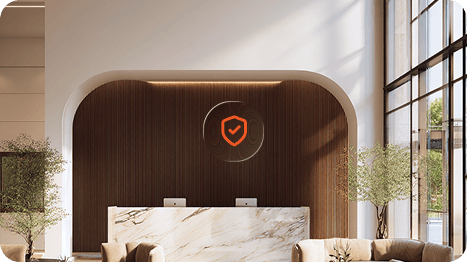 Hotel front desk representing secure and reliable bookings