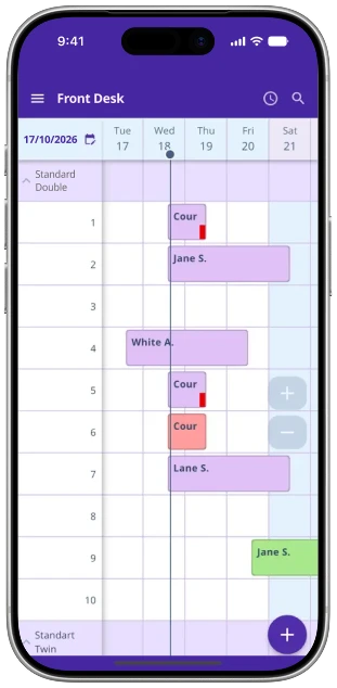 Exely PMS mobile front desk interface