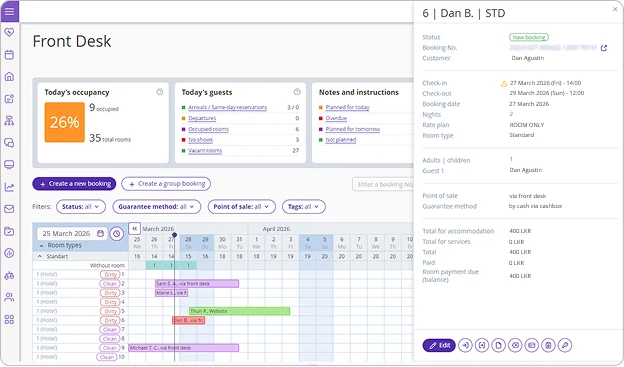 Room management dashboard in Exely PMS