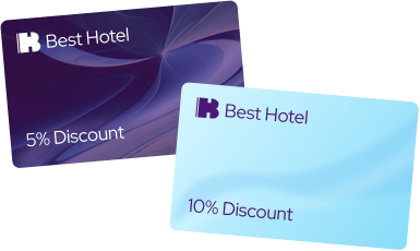 Discount card graphic for rate match feature on Exely website