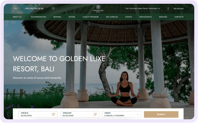 Golden Luxe Resort website created with Exely