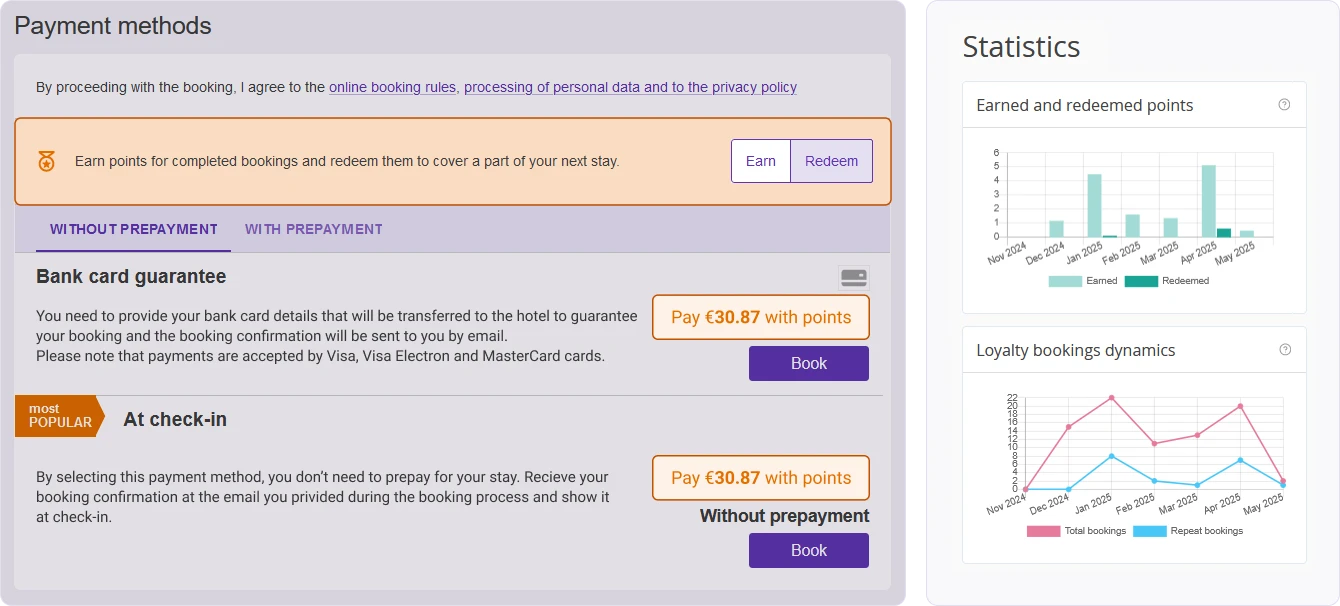 Exely Loyalty Program interface