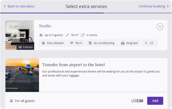 Extra services offered during booking