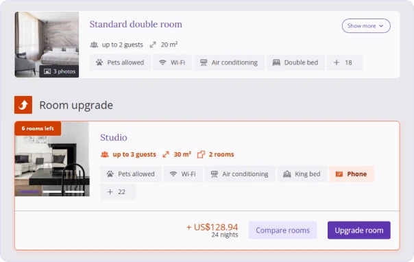 Room upgrade suggestion during booking