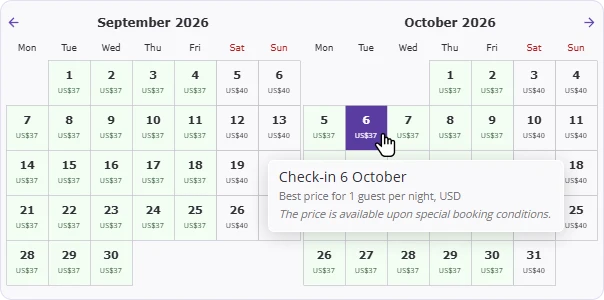 Availability calendar with minimum prices