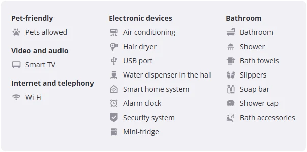 Room and property amenities in Exely Booking Engine