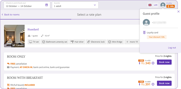 Booking Engine interface