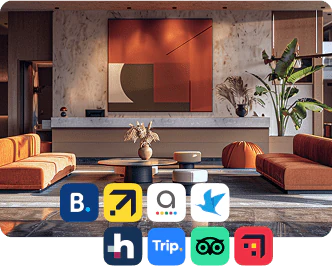 Hotel lobby and OTAs logos.