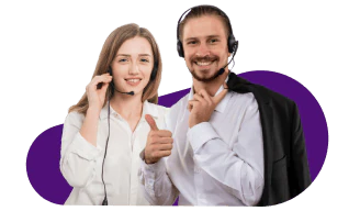 Customer support team with headsets providing assistance and thumbs up